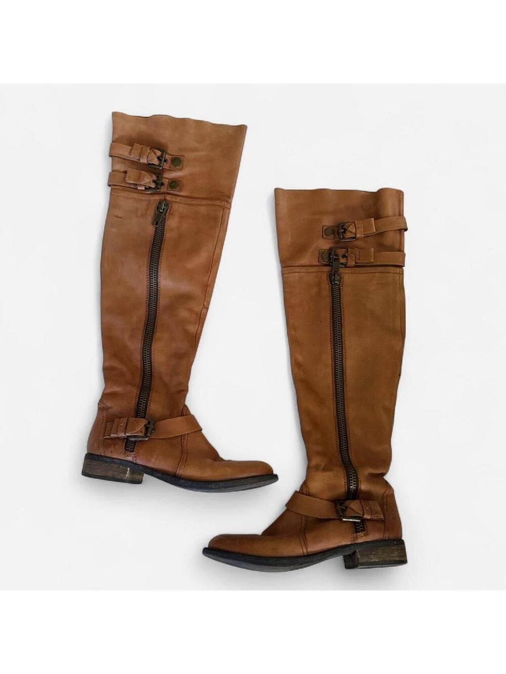 Brown Leather Over The Knee Riding Boots in Brown